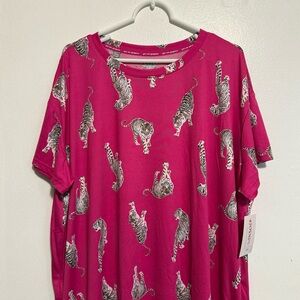Joyspun Sleep Shirt Women’s Pink Tiger Pattern Pullover Dreamy Soft New 2X-3X